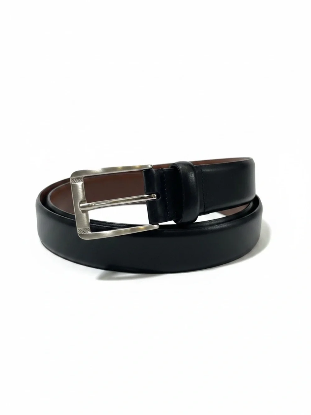Genuine Italian Leather Made In Italy Black Mens Belt Sz 36 Silver Buckle EUC
